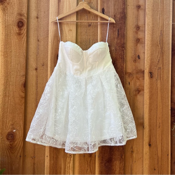 Ivory White Embroidered Bustier Strapless Tulle Mini Dress 🌿 - Picture 3 of 9